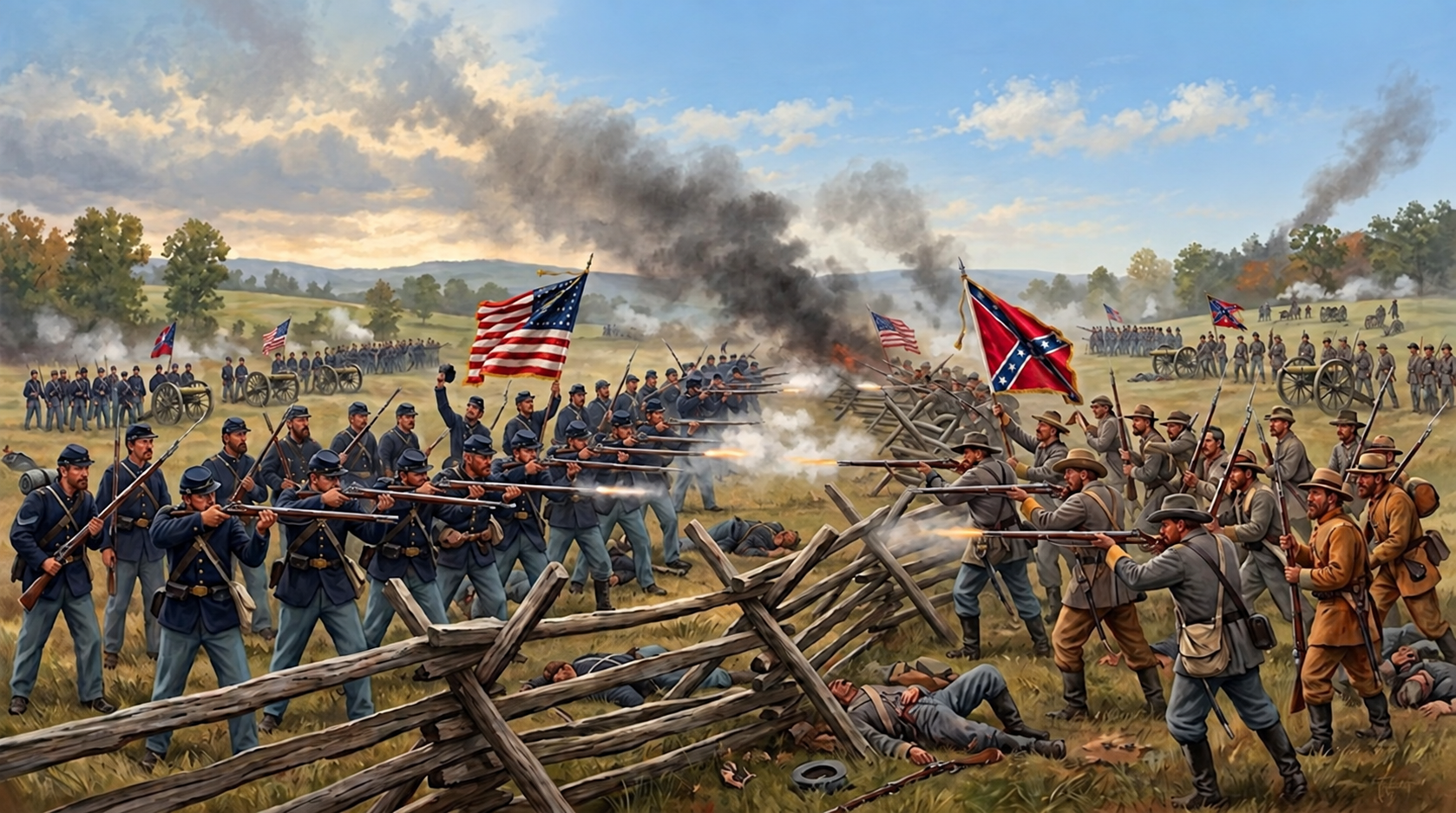 Historische Darstellung einer Schlacht des Amerikanischen Bürgerkriegs
